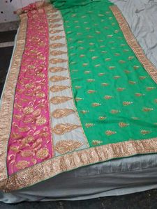 Multi Color Heavy Work Paroot Green Designer