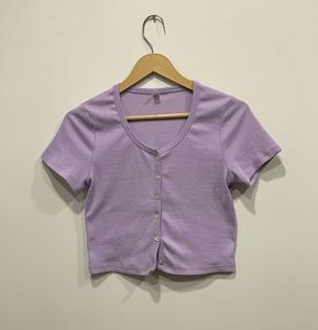 V neck button crop top
