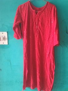 Red Embroidered Kurta