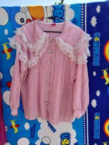 Korean Cute 🎀💕😍Pink Lace Blouse