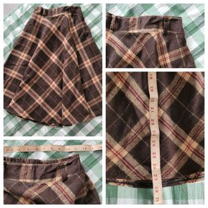 Plaid Wool Knee Length Skirt