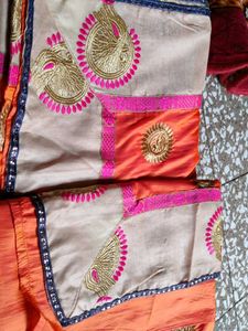 Elegant Orange Embroidered Saree