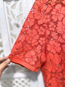 Coral Bloom Laced Tee