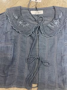 Chambray Emb Crop Top