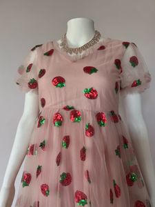 STRAWBERRY SEQUINED FLOWY TULLE DRESS