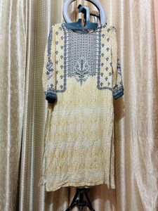Red Chickankari Suit Set.