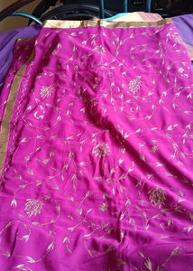 Purple Saree With Copper Work And Border