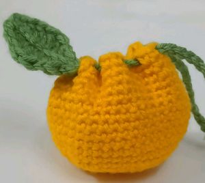 🍊 Crocheted Orange Drawstring Pouch / Wallet