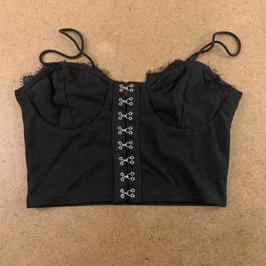 Vintage Gothic Black Lace Trim Corset Top