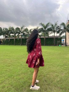 Bombay Paisley Maroon Floral Printed Tiered Dress