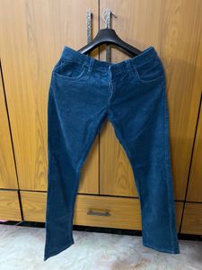 Basics Navy Blue Denim Corduroy Trousers Size 36