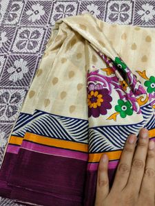Beige/Cream with floral prints in shades of purple