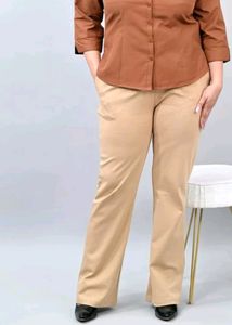BEIGE PLUS SIZE STRETCHABLE BIOWASH COTTON BOOTCUT