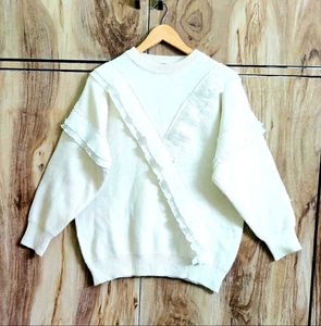 White Frill Sweater Size-42