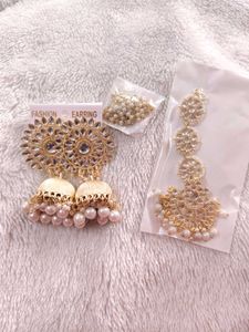 Gold Plated Earrings And Maang Tikka Set