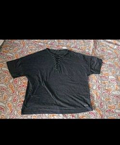 Gray Lace-Up Short Sleeve T-Shirt