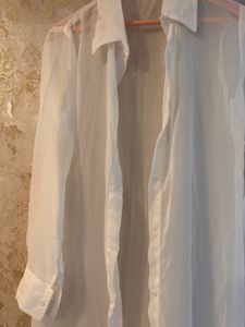 Brand New White Button-Up Shrug Shirt, Full Length
