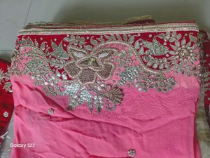 Pink Pure Georgette Extremely Heavy Saree