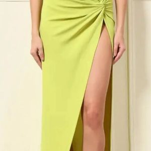Chartreuse Twist Front Long Skirt