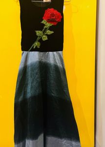 Black Velvet Dress with Rose