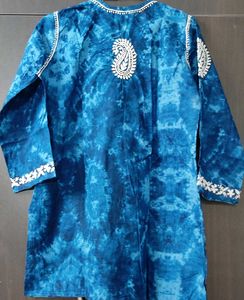Dark Blue tie N Dye Embroidery Top