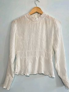 White Crinkle Mock Neck Blouse