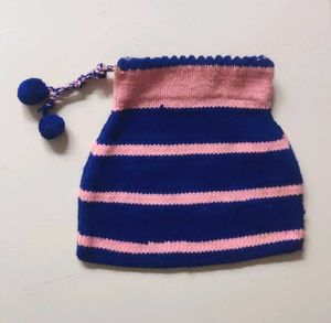 Blue &amp; Pink Knitted Potli Bag Pouch Purse