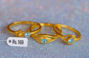 Gold Plated Ring with Gemstones (Set of 3)