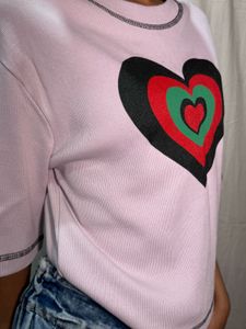 Knitted Heart Print Crop Top