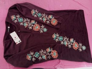 Elegant Embroidered Velvet Tunic Top