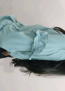 Blue Ruffled Long Sleeve Blouse