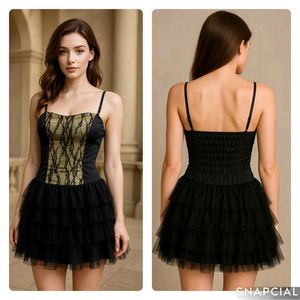 Black & Gold Tulle Mini Dress