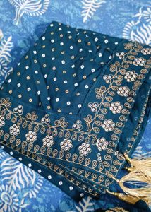 Teal Embroidered Gown With Long Dupatta