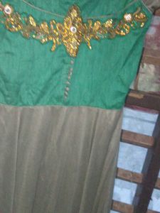 Elegant Green &amp; Grey Embellished Dress