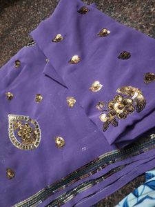 Purple Saree with Sequin Embroidery