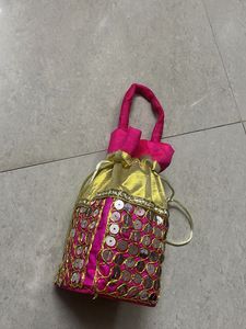 Pink &amp; Gold Embellished Potli Bag
