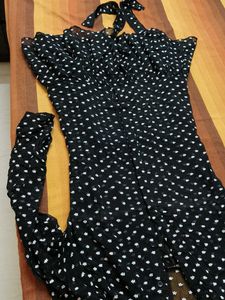 Endless Rose Women Black Polka Dot Dress With Belt