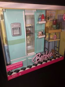 2006 Barbie Doll Fridge &amp; Cart Kitchen Playset