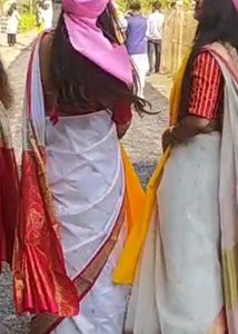 White Saree &amp; Red Border With Stitched Blouse