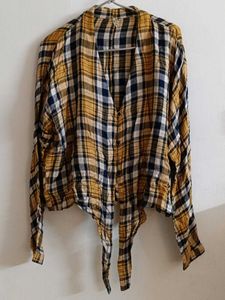 Plaid Tie-Front Blouse