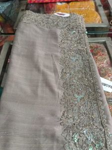 Elegant Grey Embellished Saree