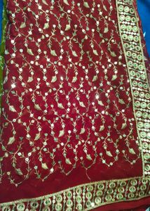 Olive Green Floral Embellished Saree