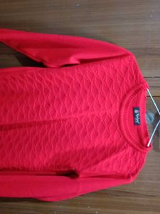 Red Textured Knit Sweater