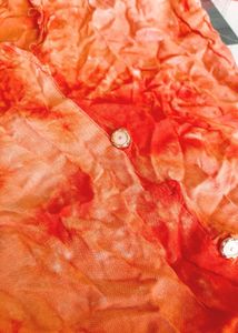 Stylish Orange Tie-Dye Kurti with Buttons