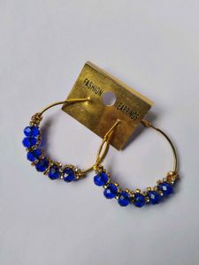 Blue Beaded Hoop Earrings