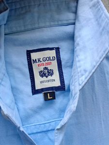 M.K. Gold Blue Cotton Button-Down Shirt - Size L