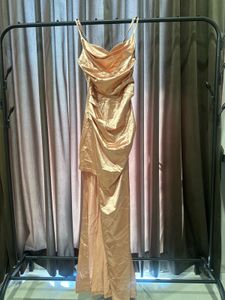 Champagne Satin Cowl Neck Maxi Dress