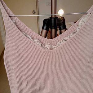Pink Lace Trim Tank Top