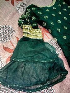 Dark Green Frock With Dupatta