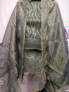 Elegant Gray & Gold Embellished Salwar Kameez